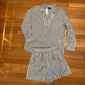 J. Crew beach cover up tunic and matching shorts in blue stripe cotton, size S